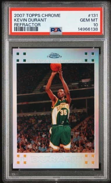 A PSA 10 graded 2007 Topps Chrome Kevin Durant Refractor card