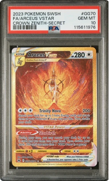 A PSA 10 graded Arceus VSTAR Crown Zenith Secret Rare Pokémon card
